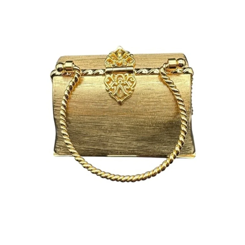 Vintage Gold Metal Hard Shell Minaudiere Evening‎ Bag Rodo Firenze Italy KC